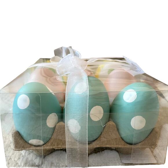 The Farmhouse Easter Eggs Boxed Set of 12 Pastel Colors Polka Dot Spring Decor - Picture 6 of 14